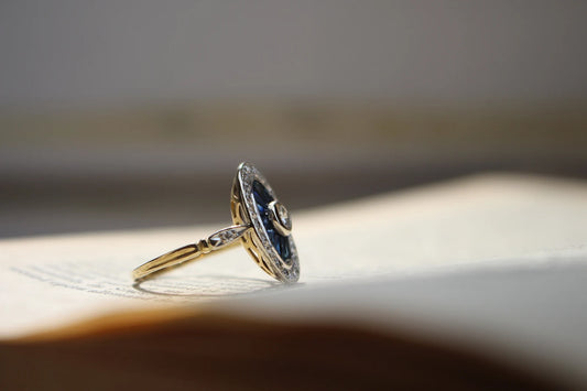 Bague Art Déco  en or 18K diamant et saphirs
