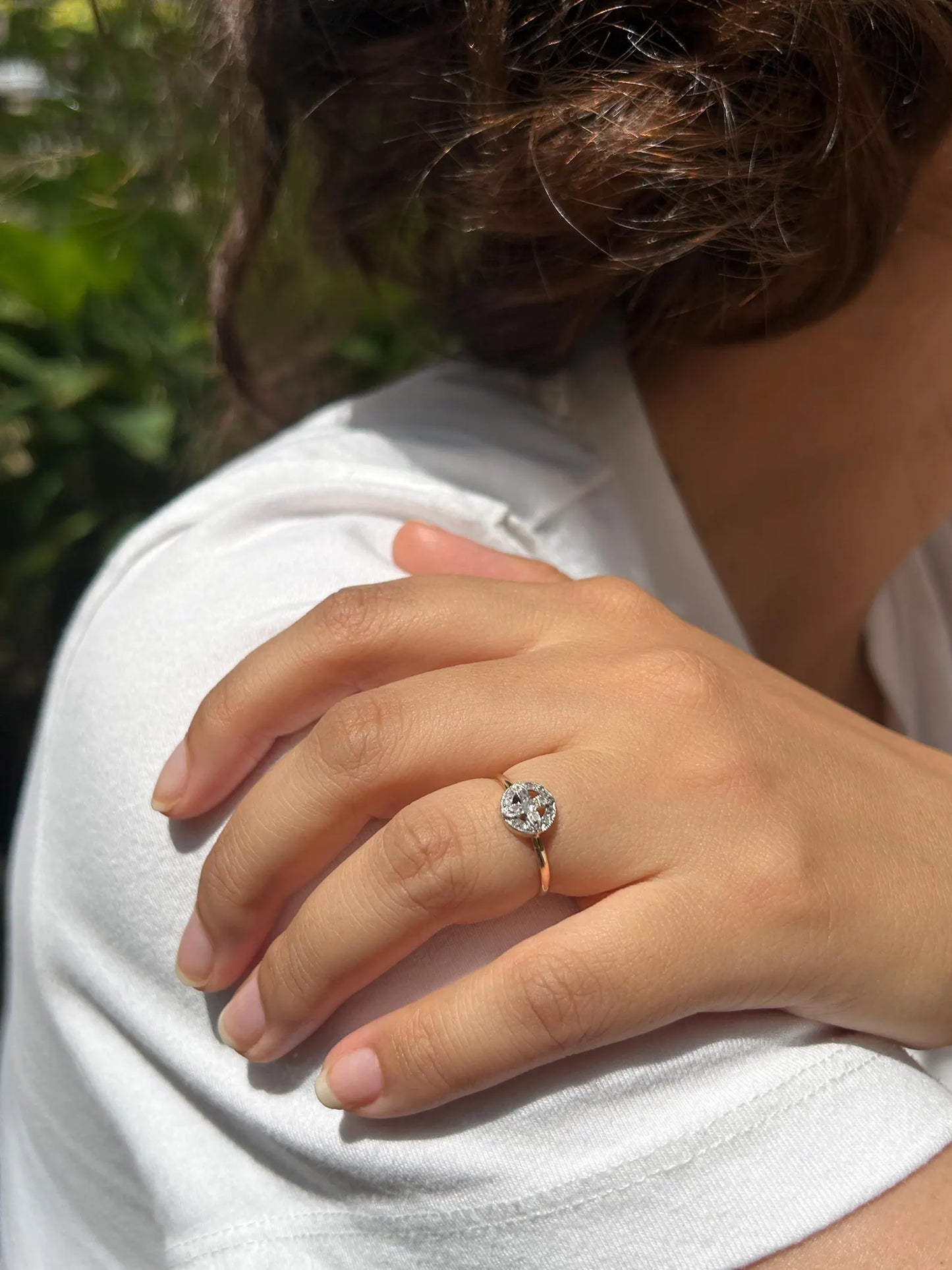Bague Art Déco en or blanc 18k et diamant, pavage diamants - bague de fiançailles ancienne