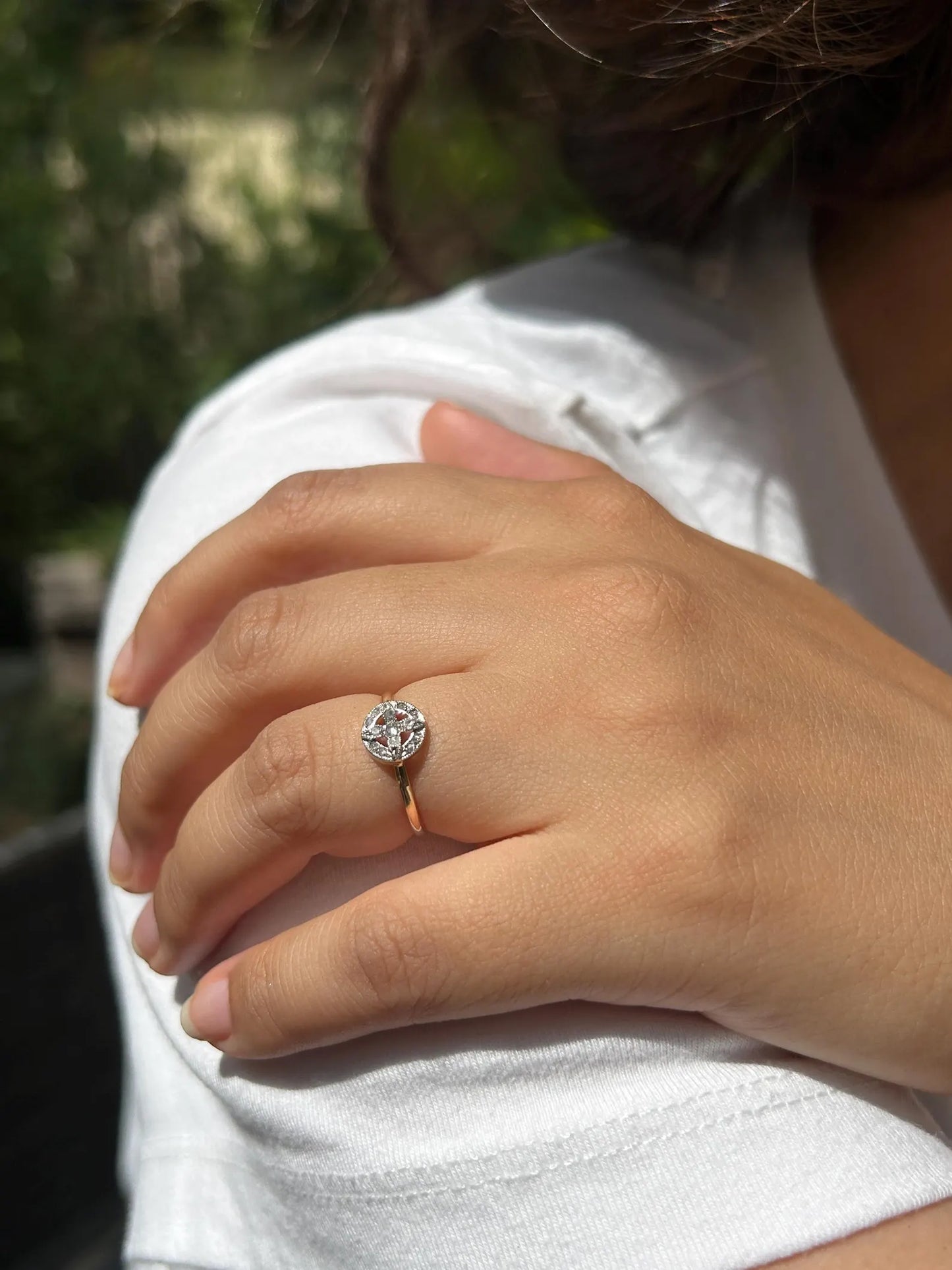 Bague Art Déco en or blanc 18k et diamant, pavage diamants - bague de fiançailles ancienne