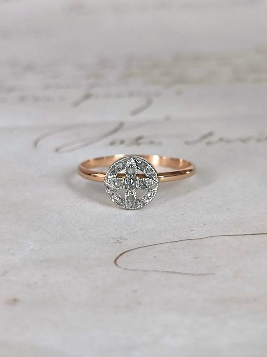 Bague Art Déco en or blanc 18k et diamant, pavage diamants - bague de fiançailles ancienne