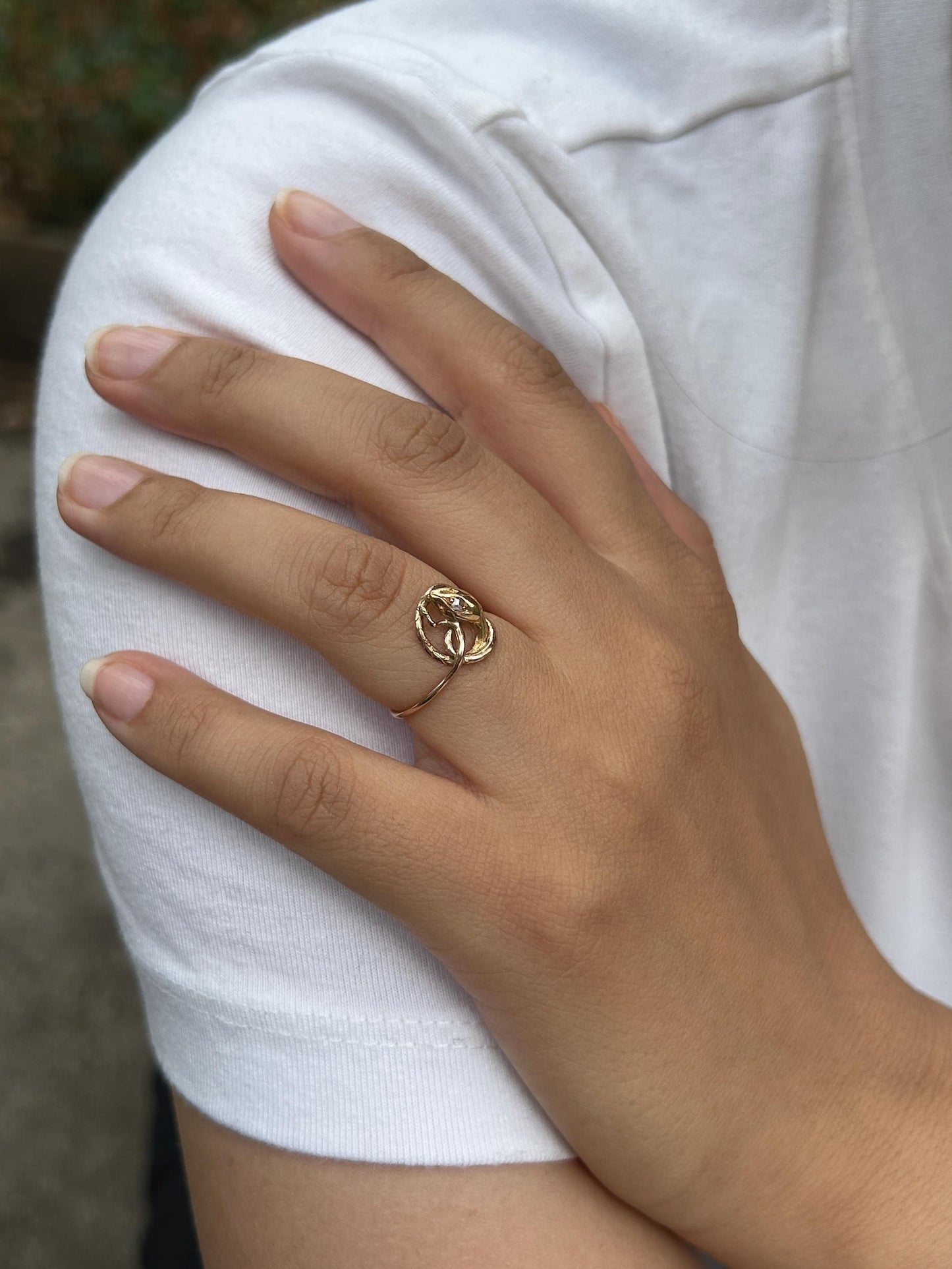 Bague serpent ancienne en or rose 18k (fin XIXe - début XXe siècle) et diamant - bague de fiançailles alternative