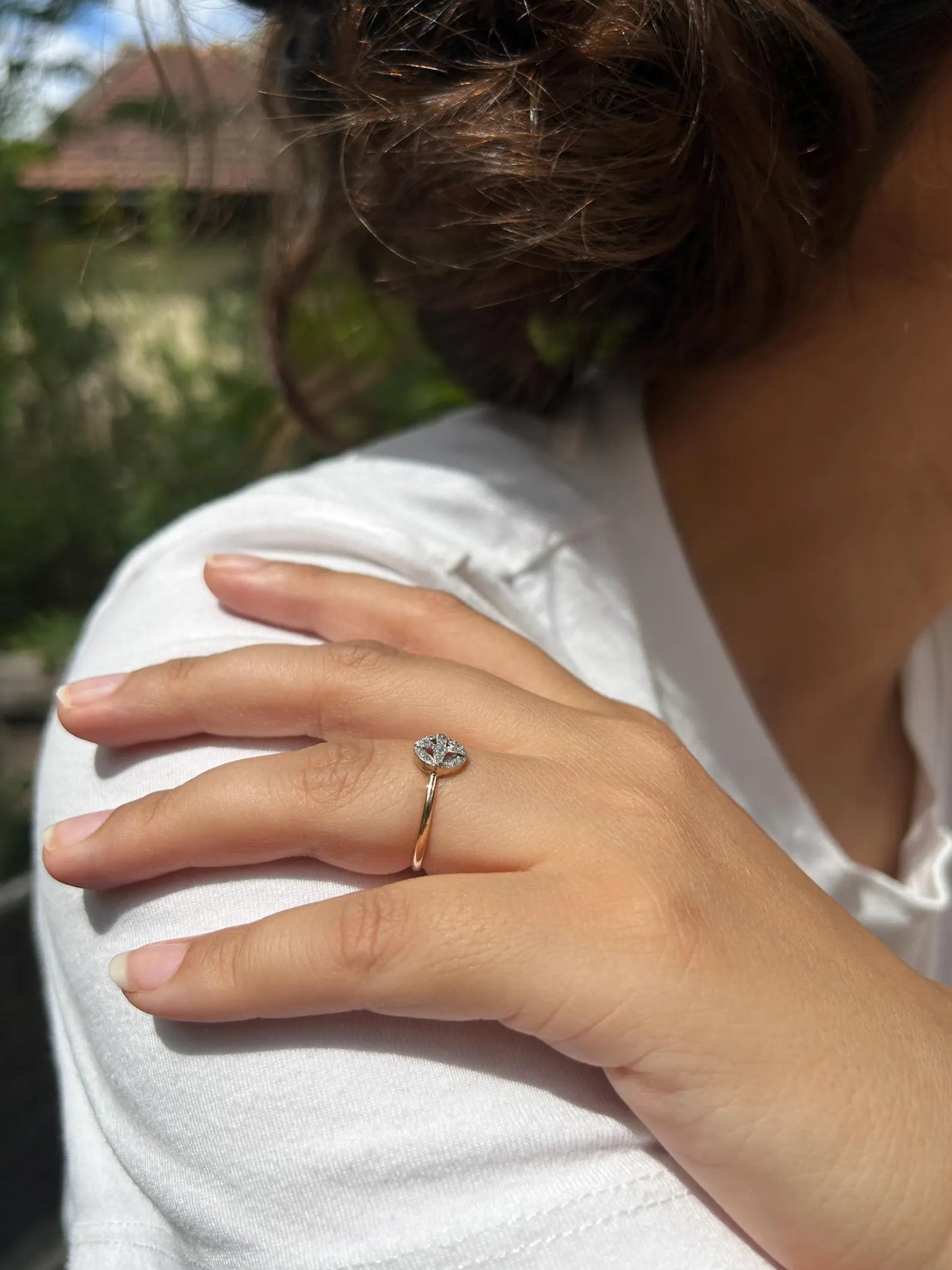 Bague Art Déco en or blanc 18k et diamant, pavage diamants - bague de fiançailles ancienne