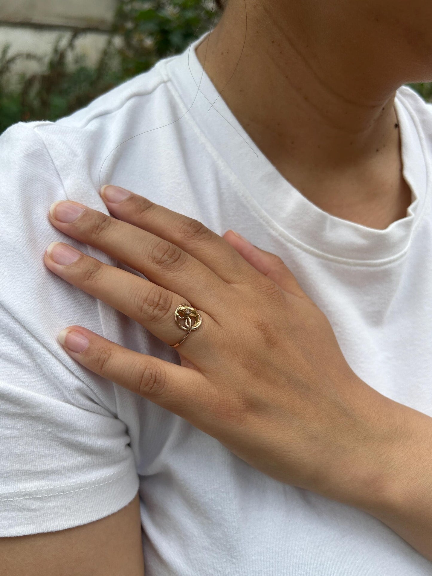 Bague serpent ancienne en or rose 18k (fin XIXe - début XXe siècle) et diamant - bague de fiançailles alternative