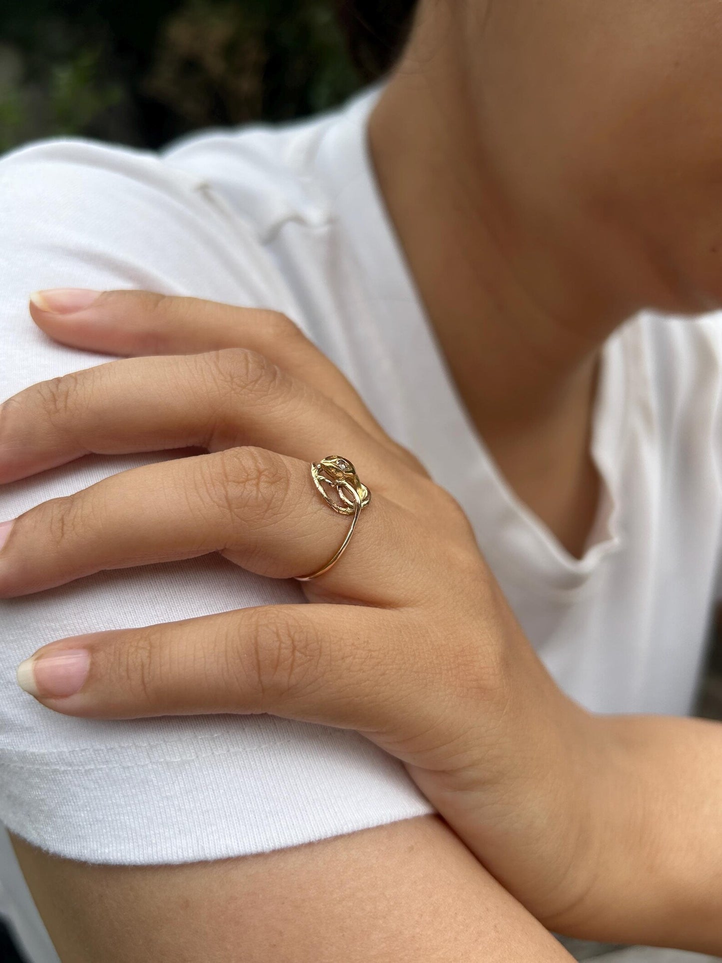 Bague serpent ancienne en or rose 18k (fin XIXe - début XXe siècle) et diamant - bague de fiançailles alternative