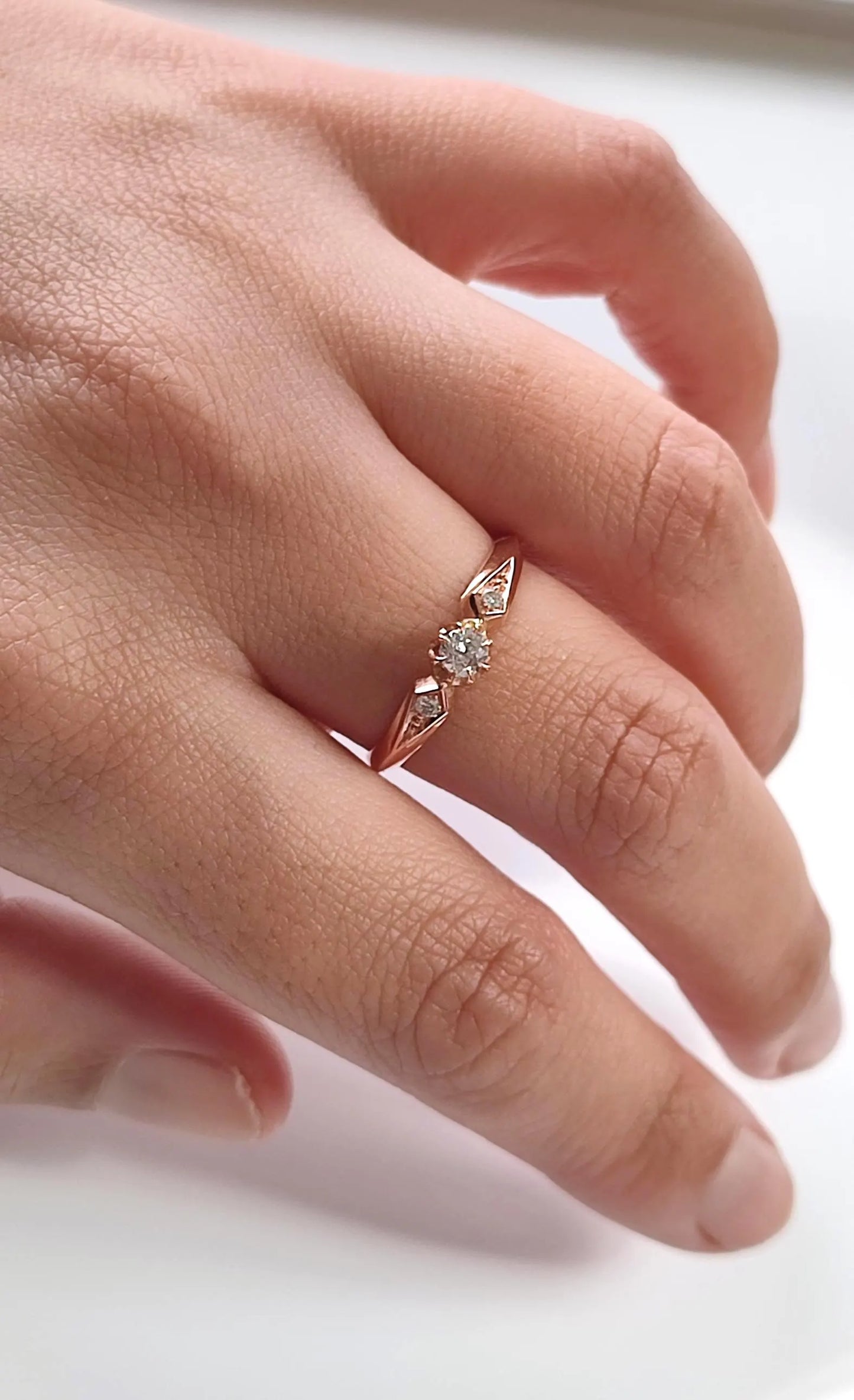 Bague solitaire diamant en or rose 18k - 19e siècle - bague de fiançailles ancienne