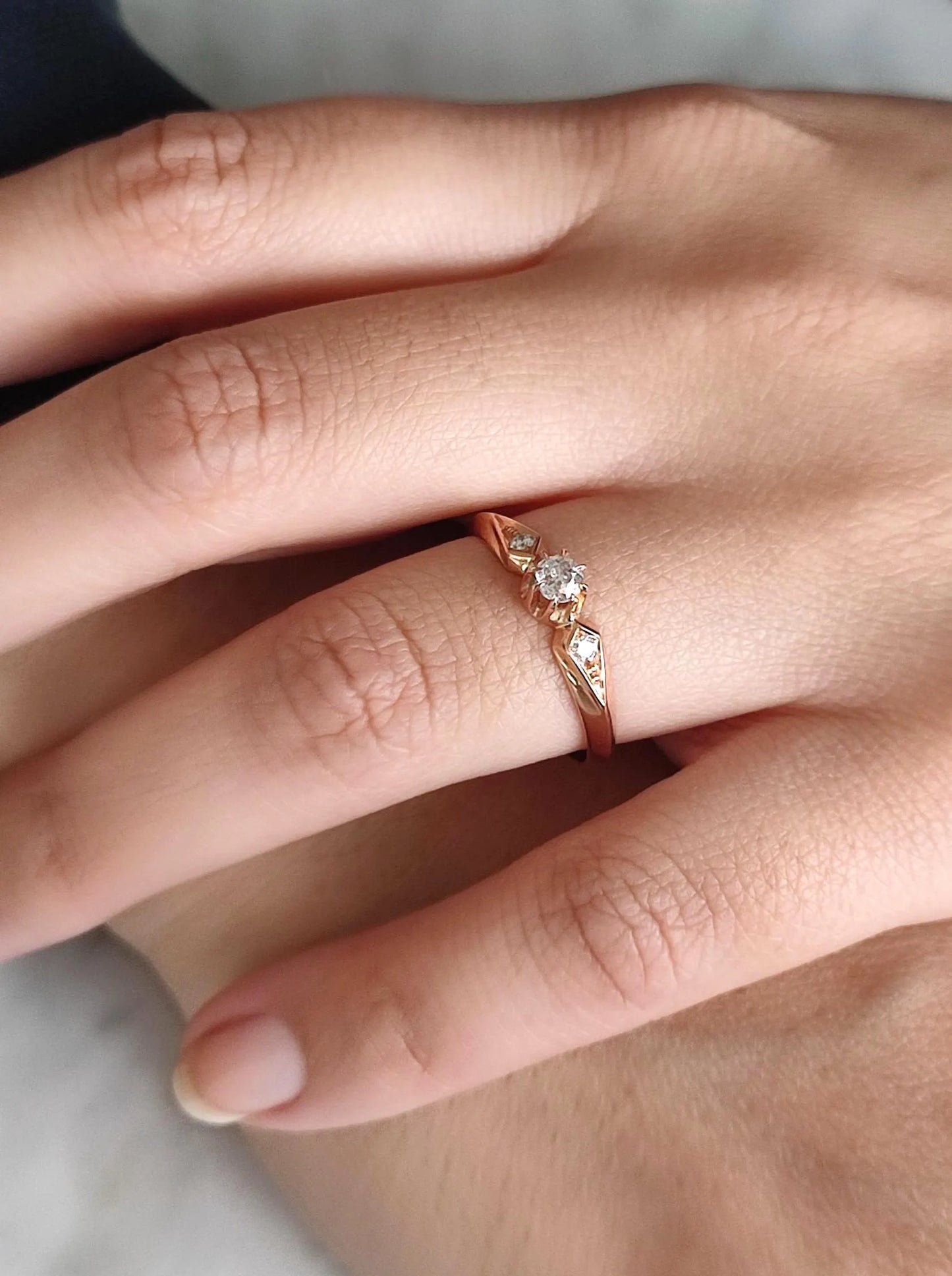 Bague solitaire diamant en or rose 18k - 19e siècle - bague de fiançailles ancienne