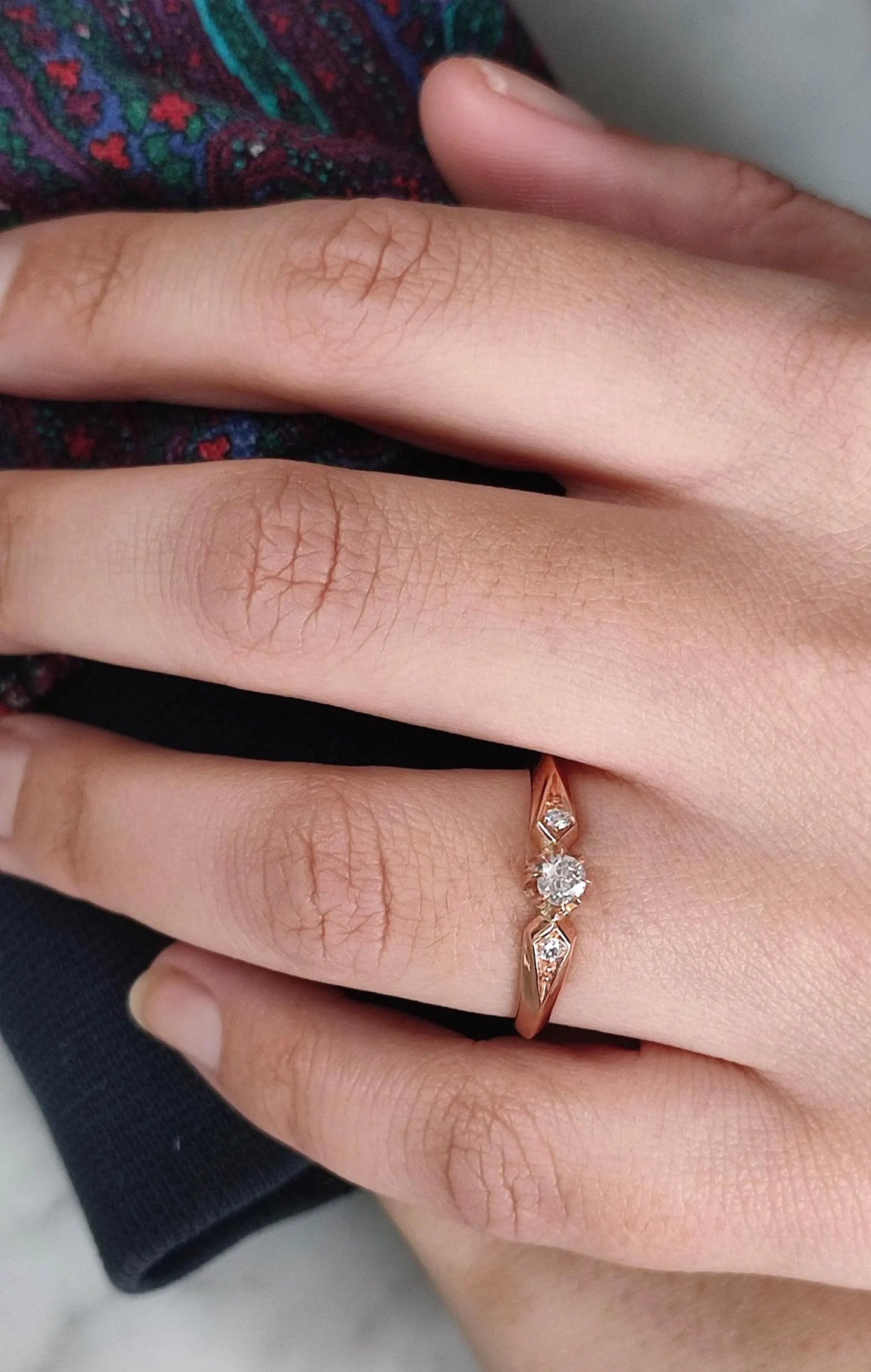 Bague solitaire diamant en or rose 18k - 19e siècle - bague de fiançailles ancienne